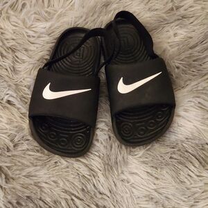 Nike Black Slides with White Swoosh